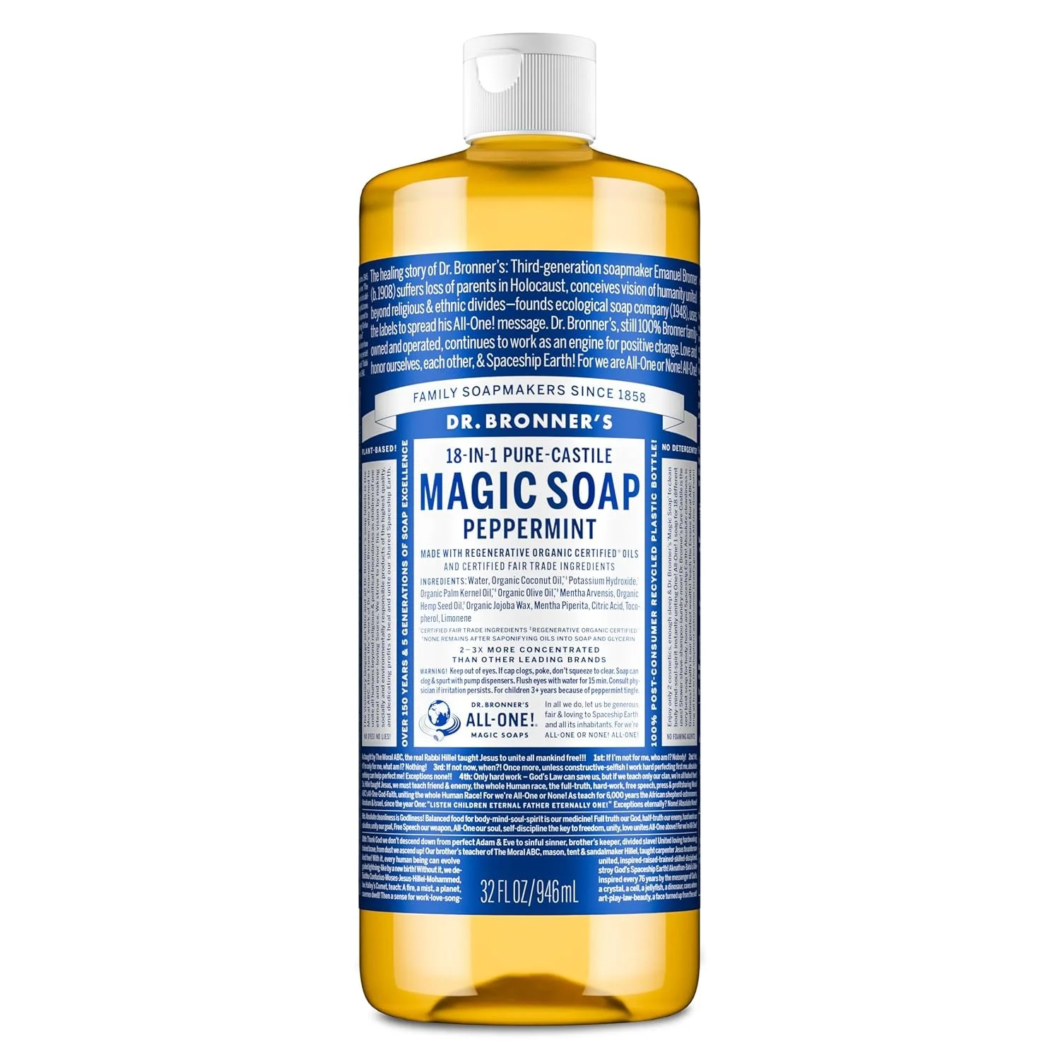 Dr. Bronner's Pure-Castile Magic Liquid Soap Peppermint Scented