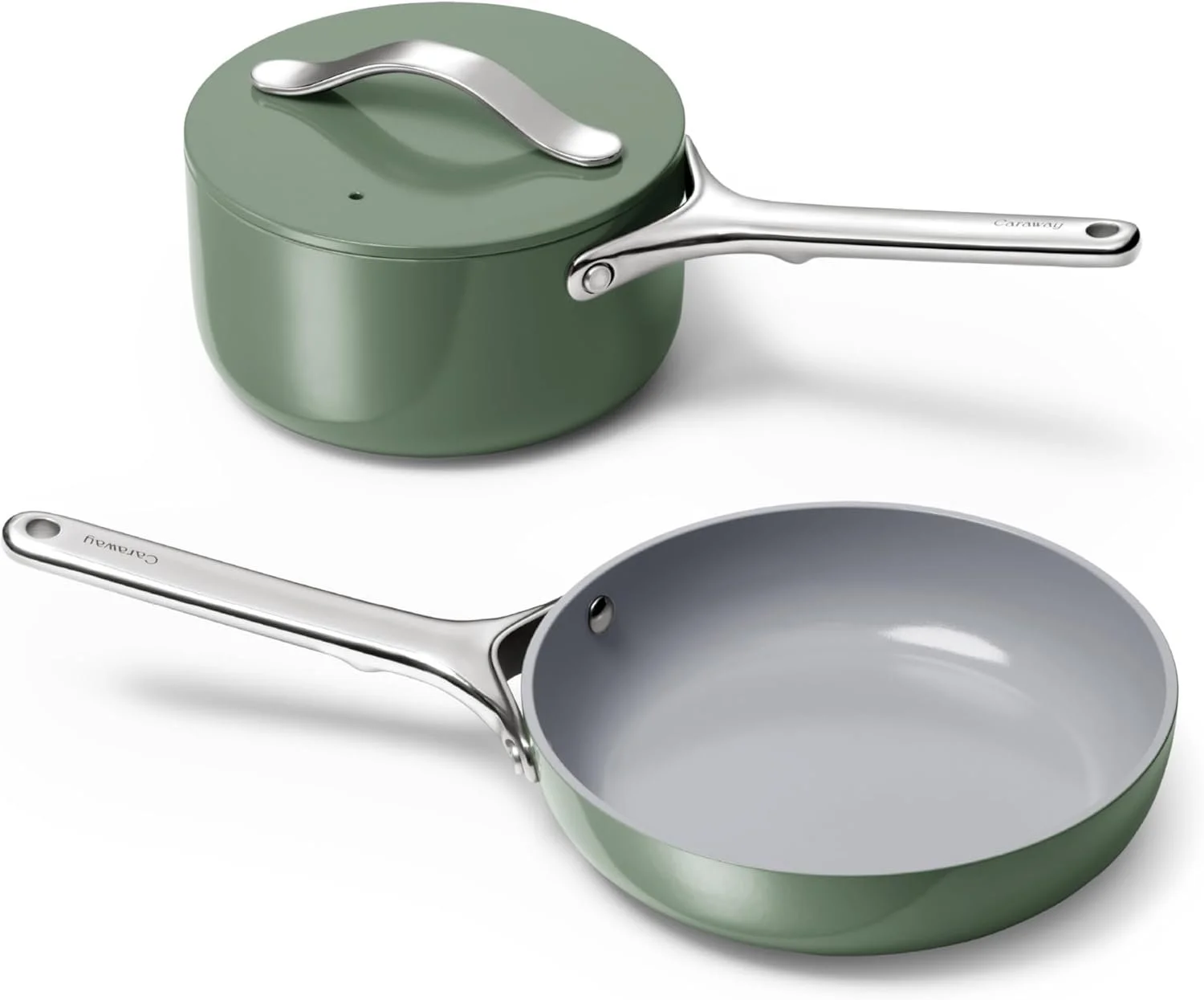 Caraway Mini Cookware Set - Non-Stick Ceramic Fry Pan, Sauce Pan & Storage Rack