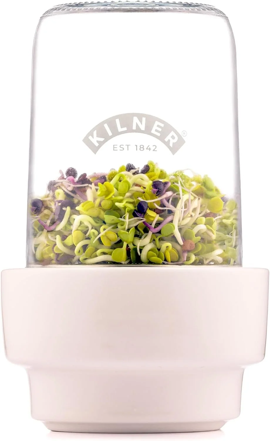 Kilner Sprouting Set Glass Jar with Stainless Steel Lid Ceramic Base