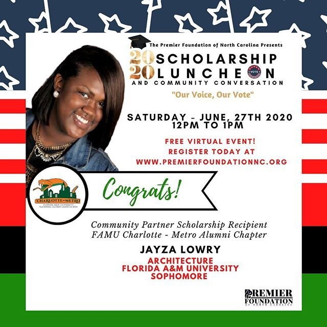 Congrats to 2020 Community Partner @charlotterattlers Scholarship Recipient Jayza Lowry!Join us virtually this Saturday to honor Jayza Lowry and our other 2020 Scholarship Recipients! Click the link in the bio to register! .
.
#clt #charlotte #colleg