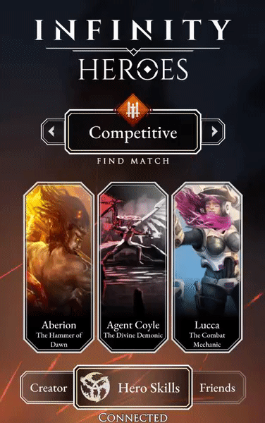 Prototype Hero selection screen