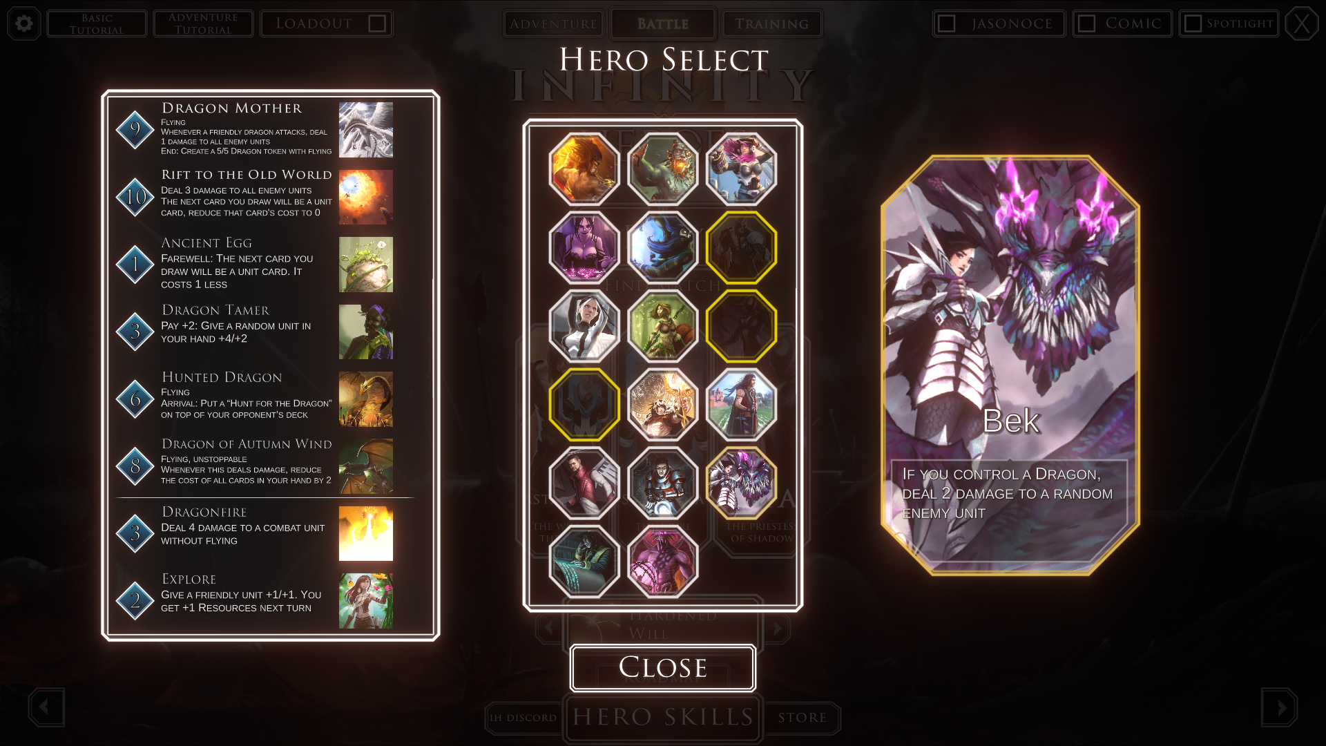 Infinity Heroes 0.9 update - Hero selection