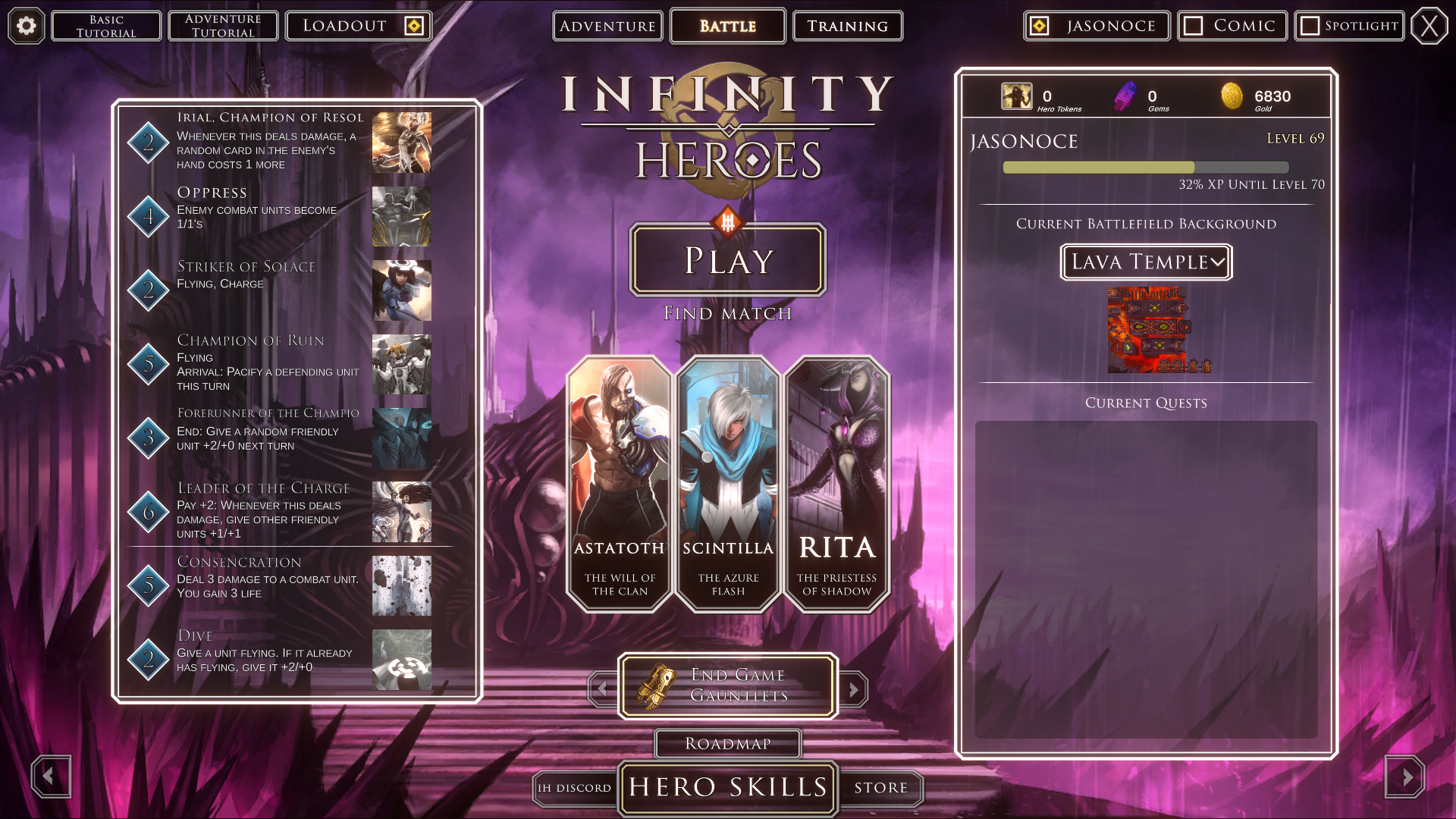 Infinity Heroes 0.9 update - Quests, account info and layout
