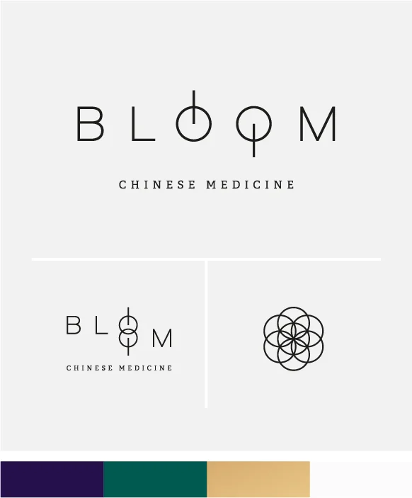 Bloom Chinese Medicine logo option 3 main logo, secondary logo, icon and colour palette