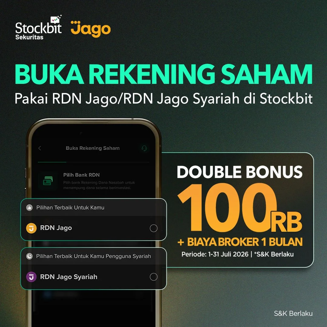 Bonus Rp100 Ribu dan Biaya Broker 1 Bulan dari Stockbit dan Bank Jago