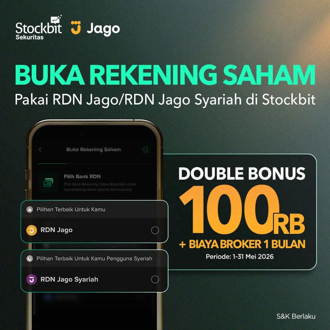 Bonus Rp100 Ribu dan Biaya Broker 1 Bulan dari Stockbit dan Bank Jago