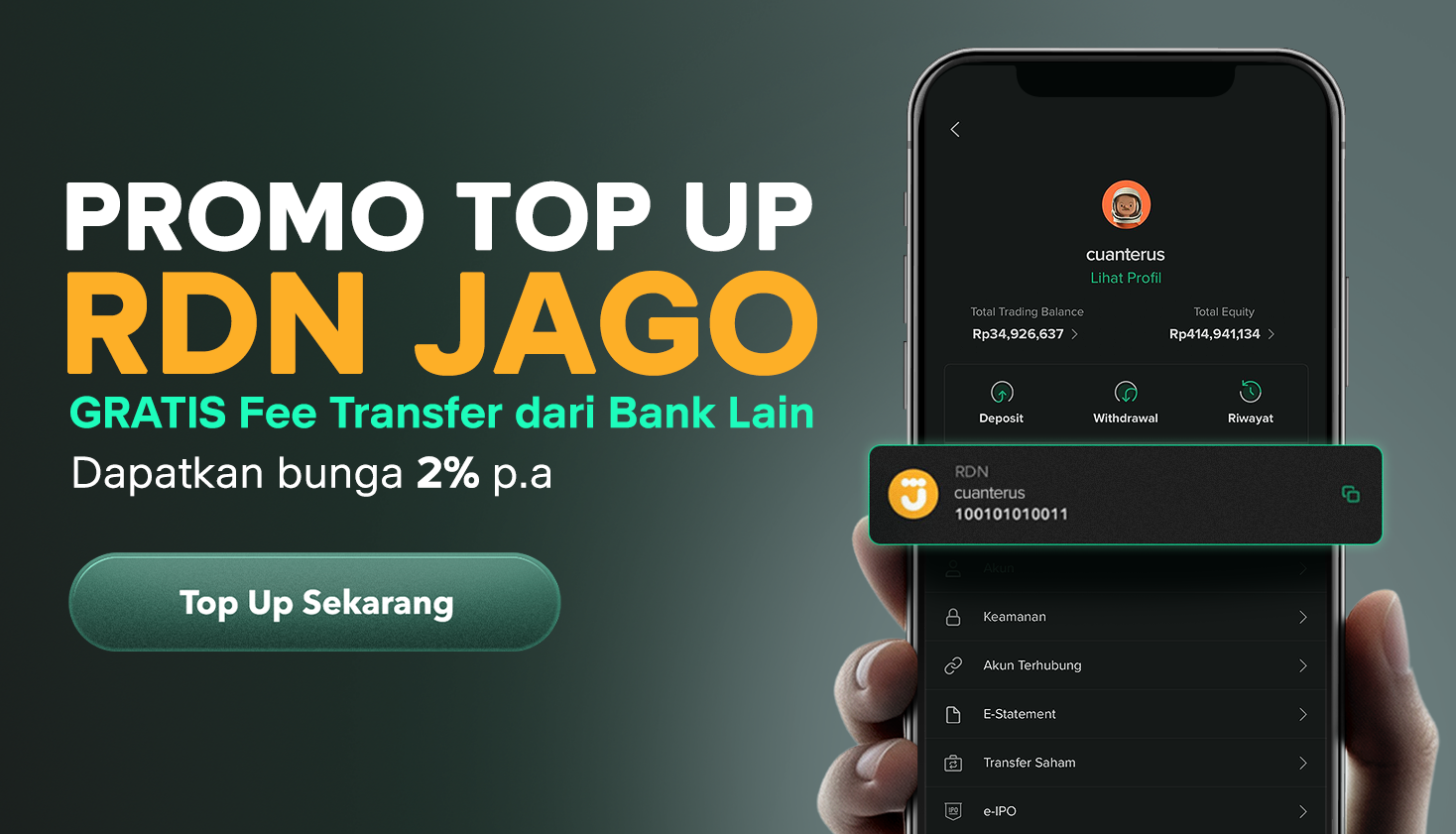 Top Up RDN Jago di Stockbit Bisa Gratis Biaya Transfer 