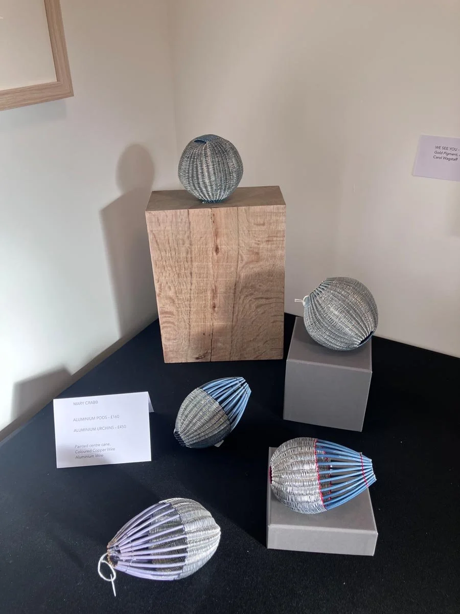 Mary Crabb, copper and aluminium wire with painted cane.  Pods £160, Urchins £450
