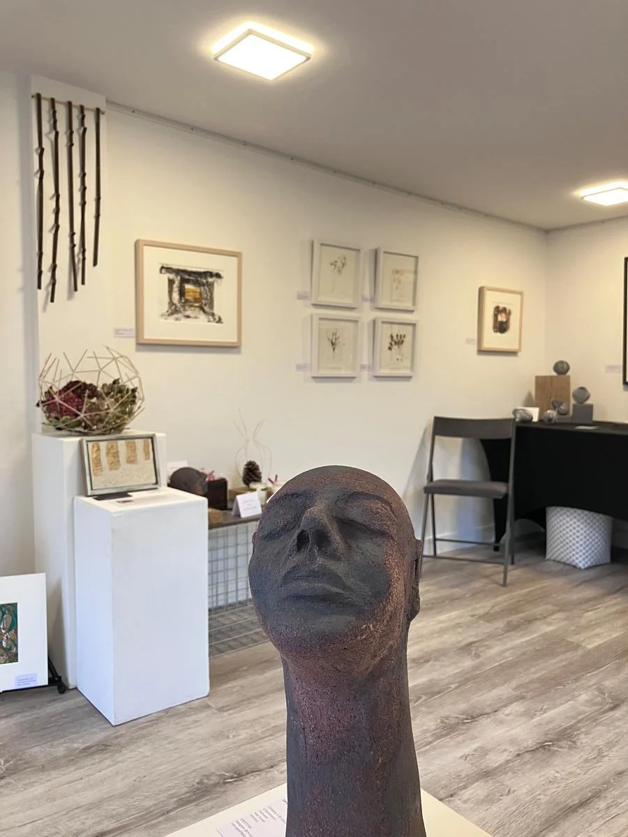 Christine Burgess, Large Smoke Fired Stoneware Head, (SOLD)