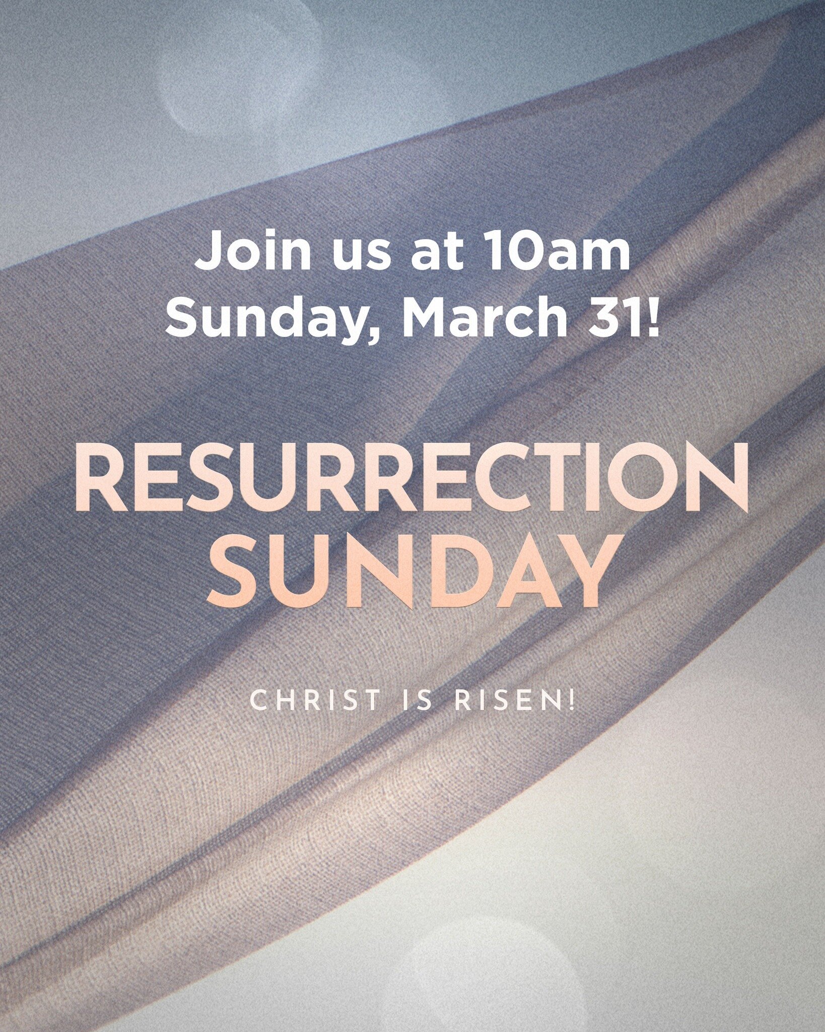 Join us this Resurrection Sunday as we celebrate Jesus' resurrection together at our 10am service! We can't wait to see you!

(Children's Equipping Center classes will be available, teens will remain in the main service.)
