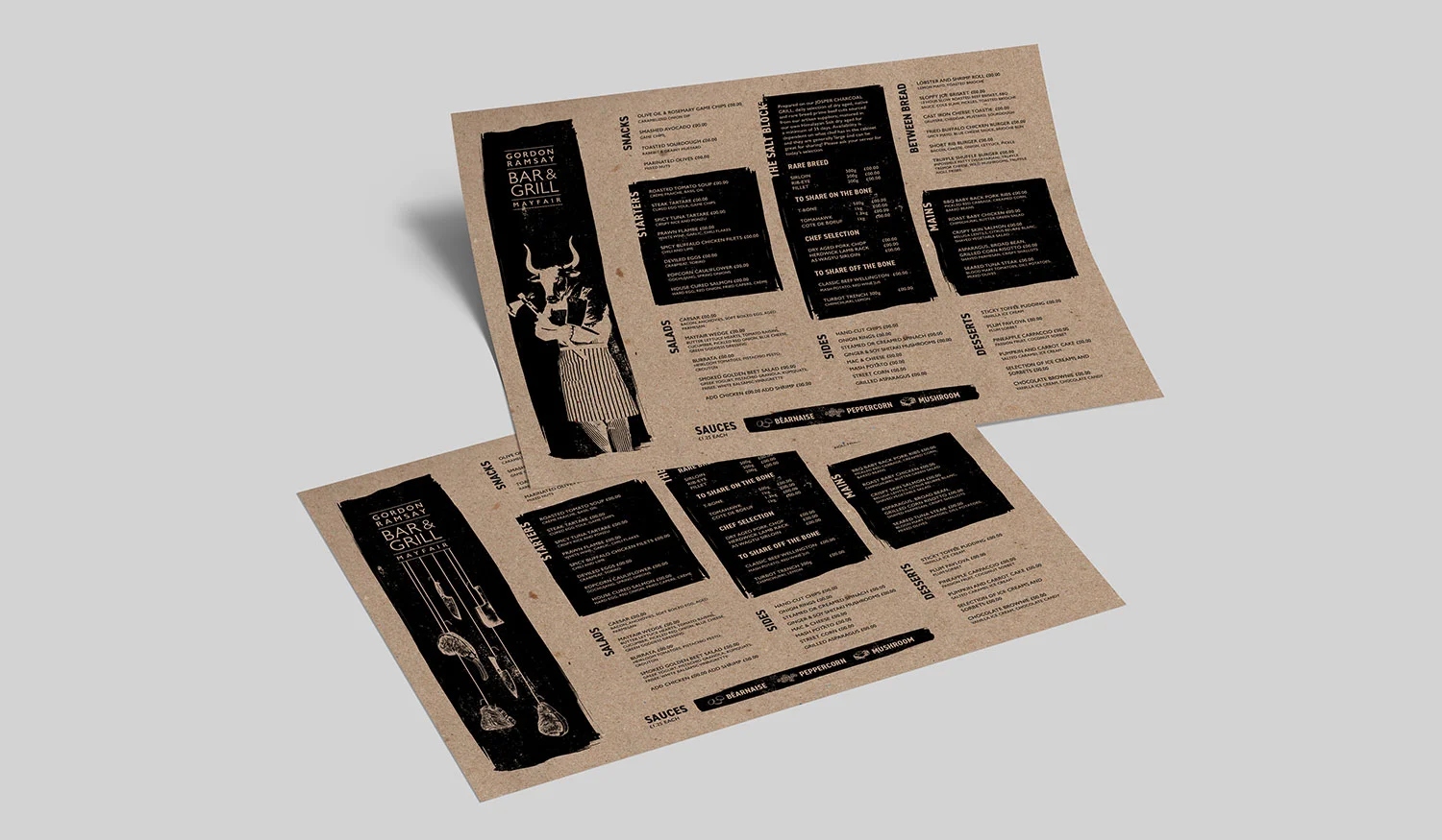 Gordon Ramsay Bar & Grill Branding: Bespoke Menus