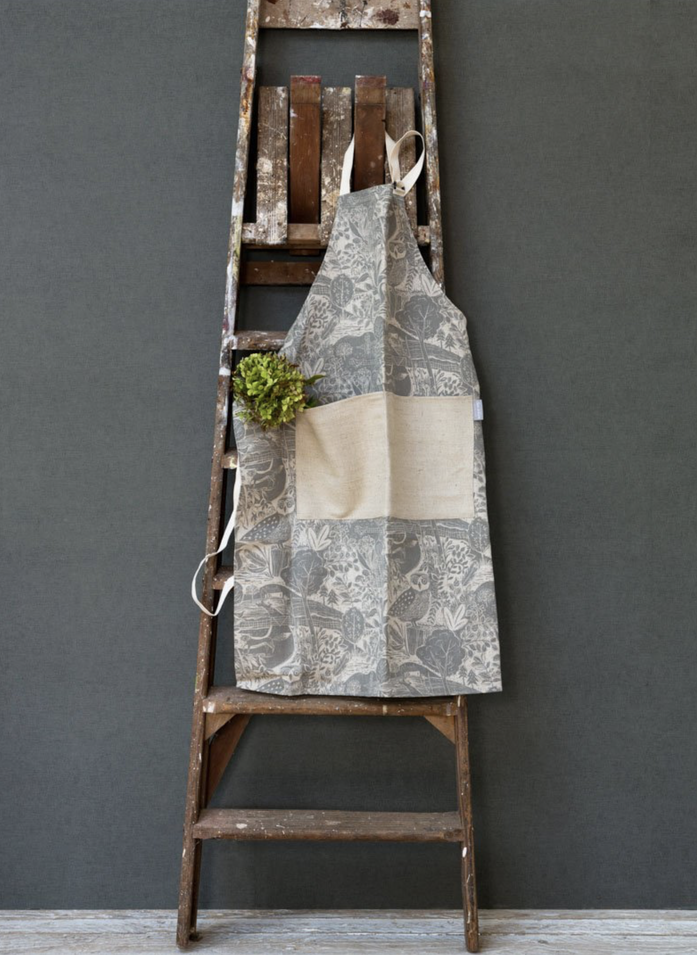 Owl and Fox vintage grey linen apron