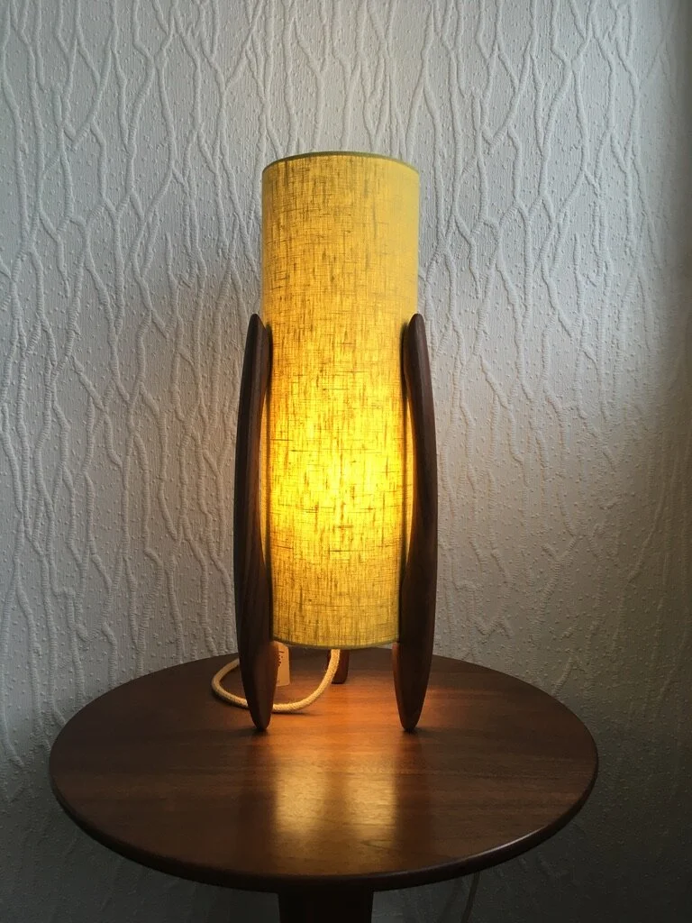 Woodsmithworks Artisan Homewares Rocket Lamps with Handmade Linen