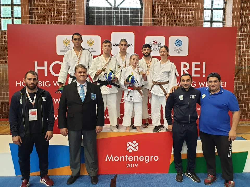 Our Judo Team that competed - (left to right) Georgios Kroussaniotakis, Georgios Balajiasvilli, Aristos Michael, Sofia Asvesta, Rudolf Kourtides and Nikola Evripidou - accompanies by (left to right) Costas Piponas (Physiotherapist), Nicos Patsiantos (Referee), Lavrentis Alexanidis (National and Team Coach) and Christos Christodoulides (Team Leader).