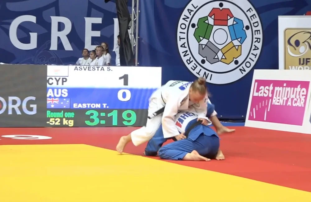 Sofia Asvesta wearing the white Judogi