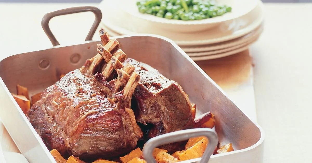 Veal rack with minted peas &amp; roast pumpkin