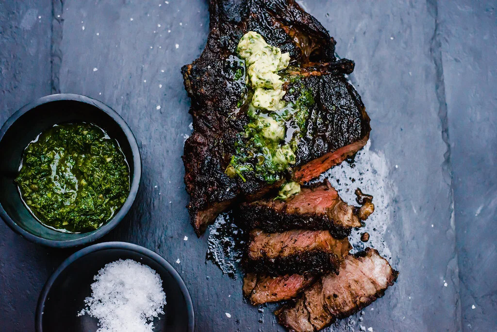 Grilled Tomahawk Steak with Chimichurri Butter