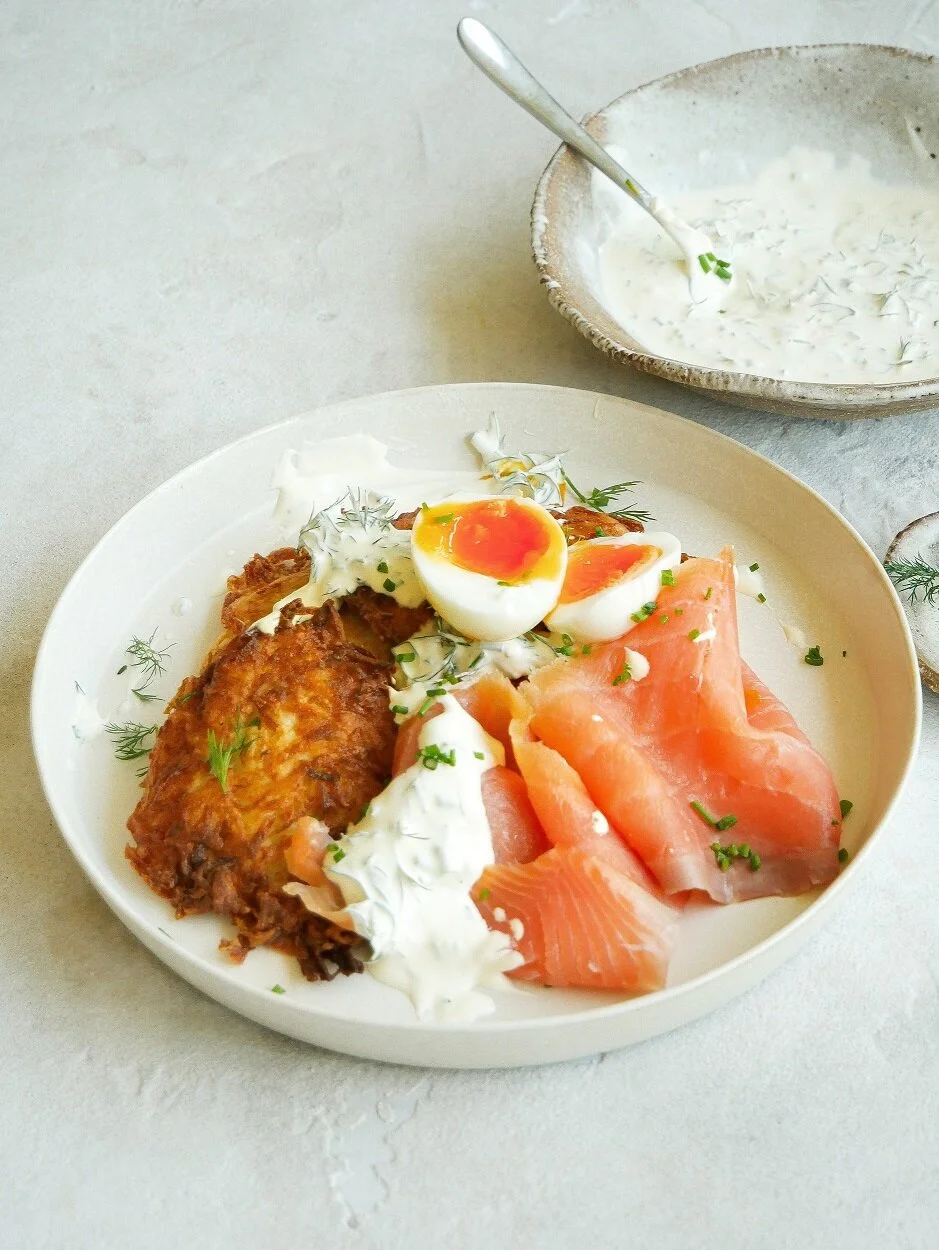 Potato Roesti with Smoked Trout &amp; Jammy Eggs