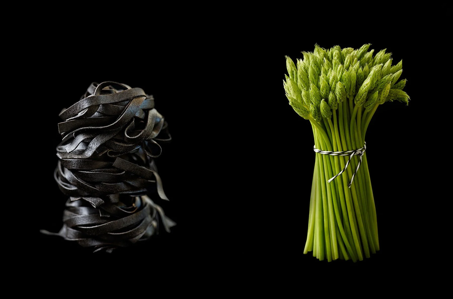 Asparagus and Black Tagliatelle on Black