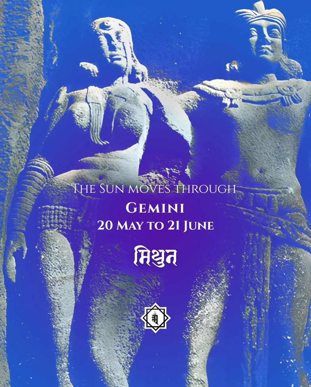 The Sun 🌞 enters Gemini (20 May to 21June)&mdash; Mithuna &mdash; the sign of mind, breath, language, exchange, and duality.

Gemini ♊️ is ruled by Budha (Mercury), the graha of intelligence, interpretation, communication, symbolism, and learning. 

