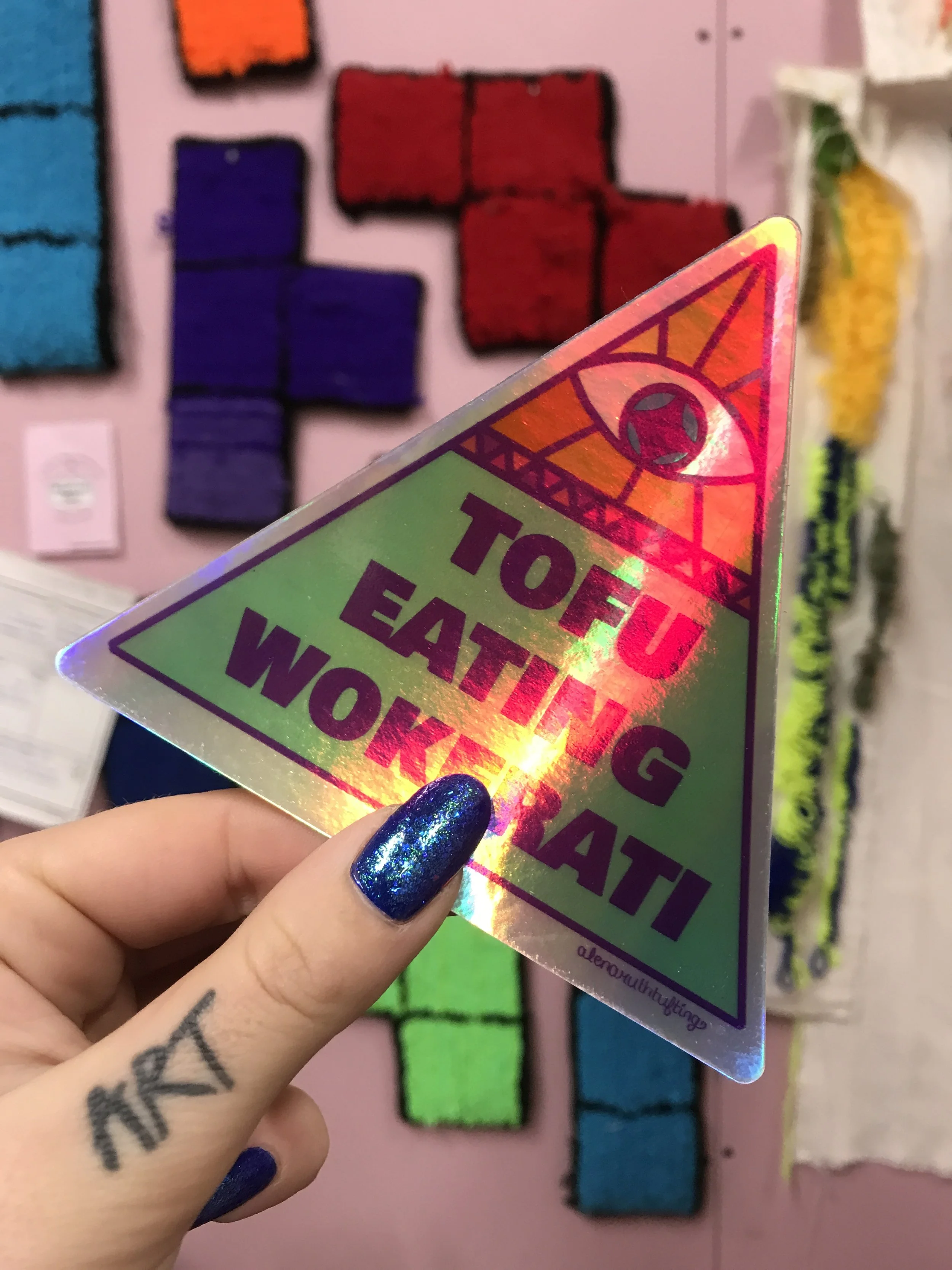 TOFU EATING WOKERATI holographic sticker