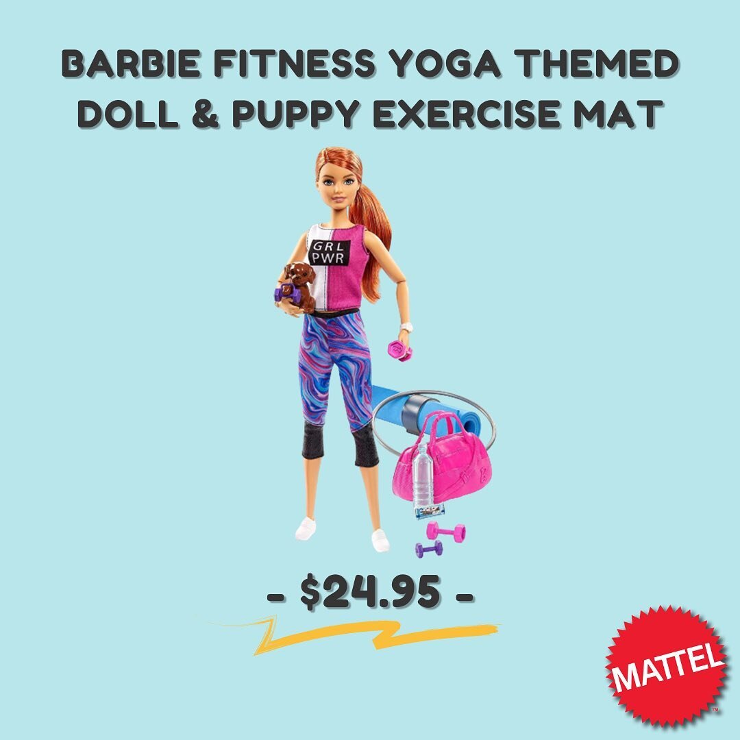Kids can practice self-care as they help Barbie dolls recharge with this workout-themed set that includes a doll, a puppy, and 9 accessories themed to a favorite experience! Barbie doll is ready to work out and stay fit with pieces that include a yog