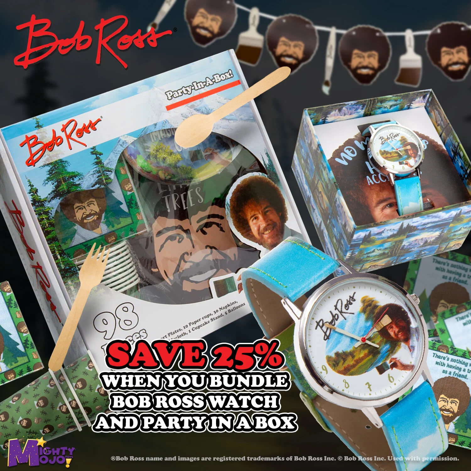 Save 25% on the Bob Ross Collectable Watch and Party Kit! Hurry, expires November 28. Promo Code: BOBROSS25 - Link in bio

 #mightymojotoys #blackfridaydeals #blackfriday2022 #blackfridayweekend
