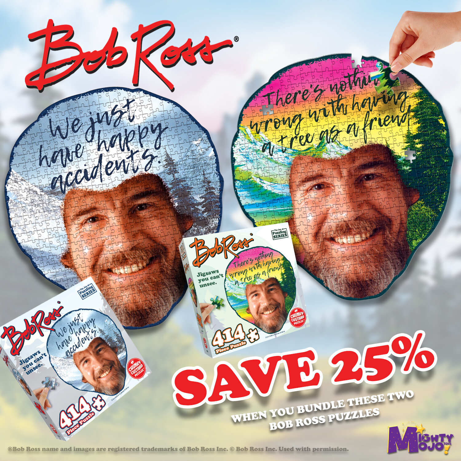 Save 25% on Bob Ross Puzzles! Hurry, expires November 28. Promo Code: BOBROSSBF - Link in Bio

 #mightymojotoys #blackfridaydeals #blackfriday2022 #blackfridayweekend #BobRoss #puzzle