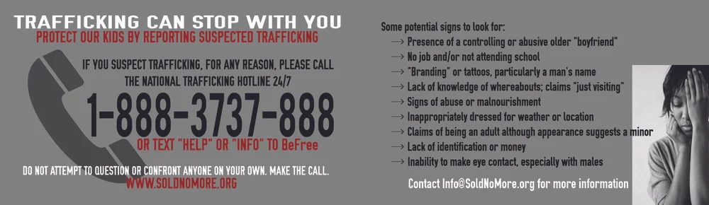(Click on the image above to download your own card to fold and keep in your wallet to help identify potential trafficking situations.)