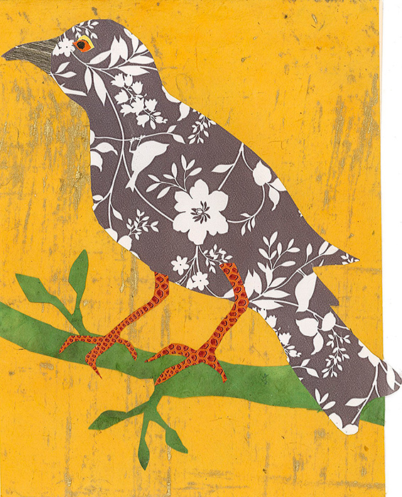 Brown flowered bird greeting card