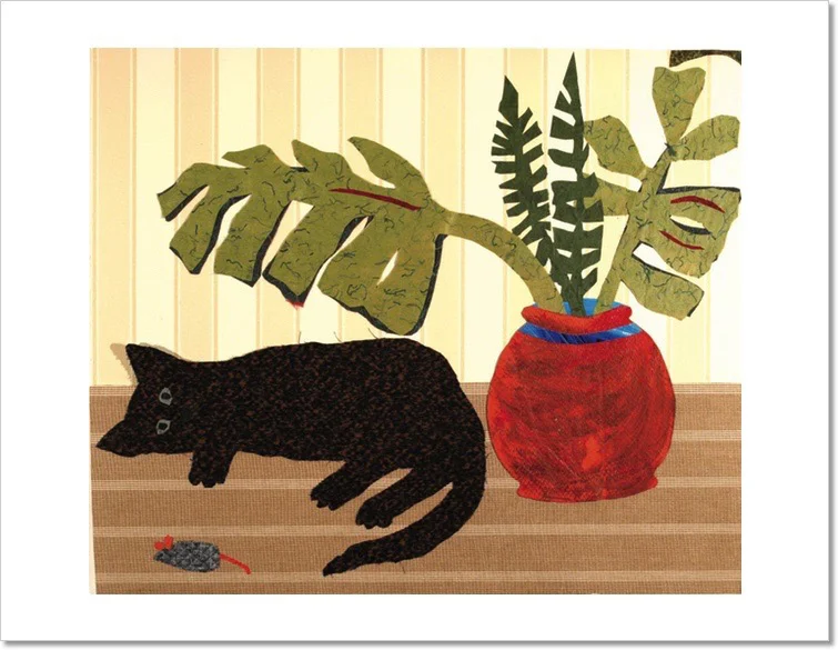 cat with catnip mouse greeting card