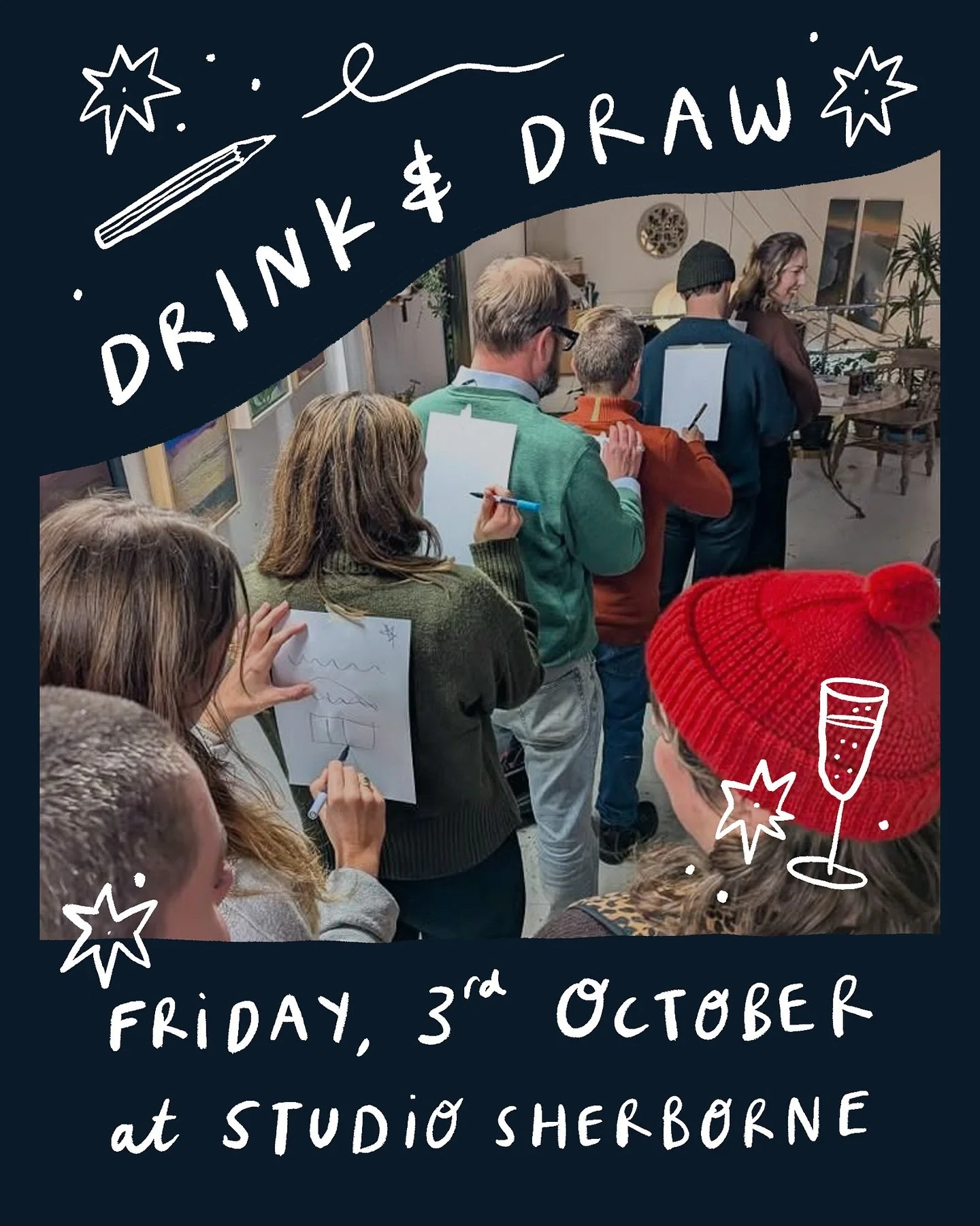 We&rsquo;re back! Join us for our next Drink and Draw at Studio Sherborne! A fun and informal session hosted by illustrators @rachelakerman and @beckylouillustrates 

Friday, 3rd October, 7-8.30pm 
at @studiosherborne 

🌞 Beginner Friendly! No previ