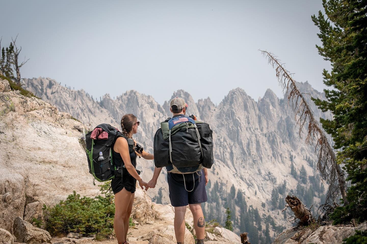 Yep, backpacks and hiking gear for this backpacking elopement. Engaged couples, consider an adventure for your wedding. Imagine hiking to an incredible view to use as your ceremony spot with no worries about the planning. I&rsquo;ll do it for you and