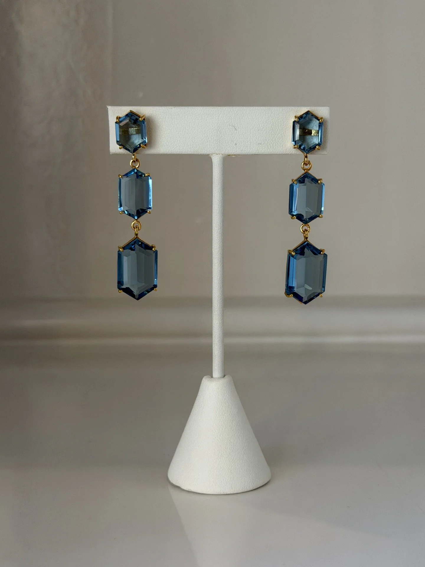 London Blue Quartz Triple Hexagon Drop Earring