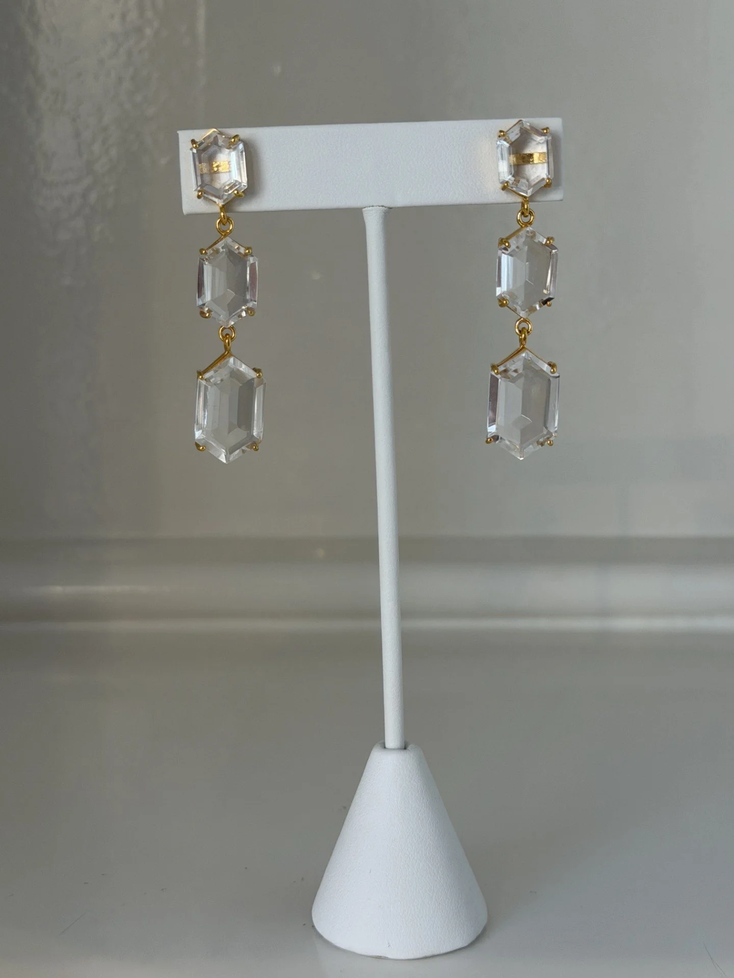 Clear Triple Hexagon Drop Earring