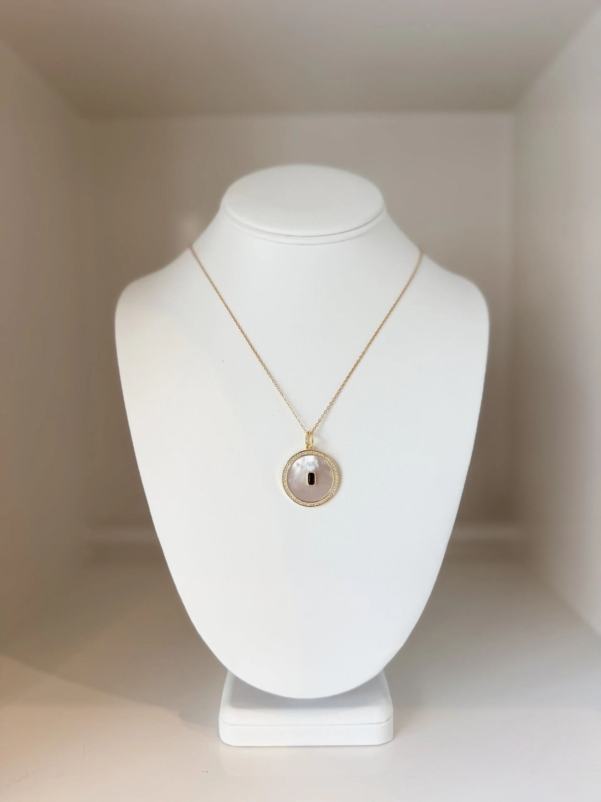 Gold MOP  CZ Charm Necklace
