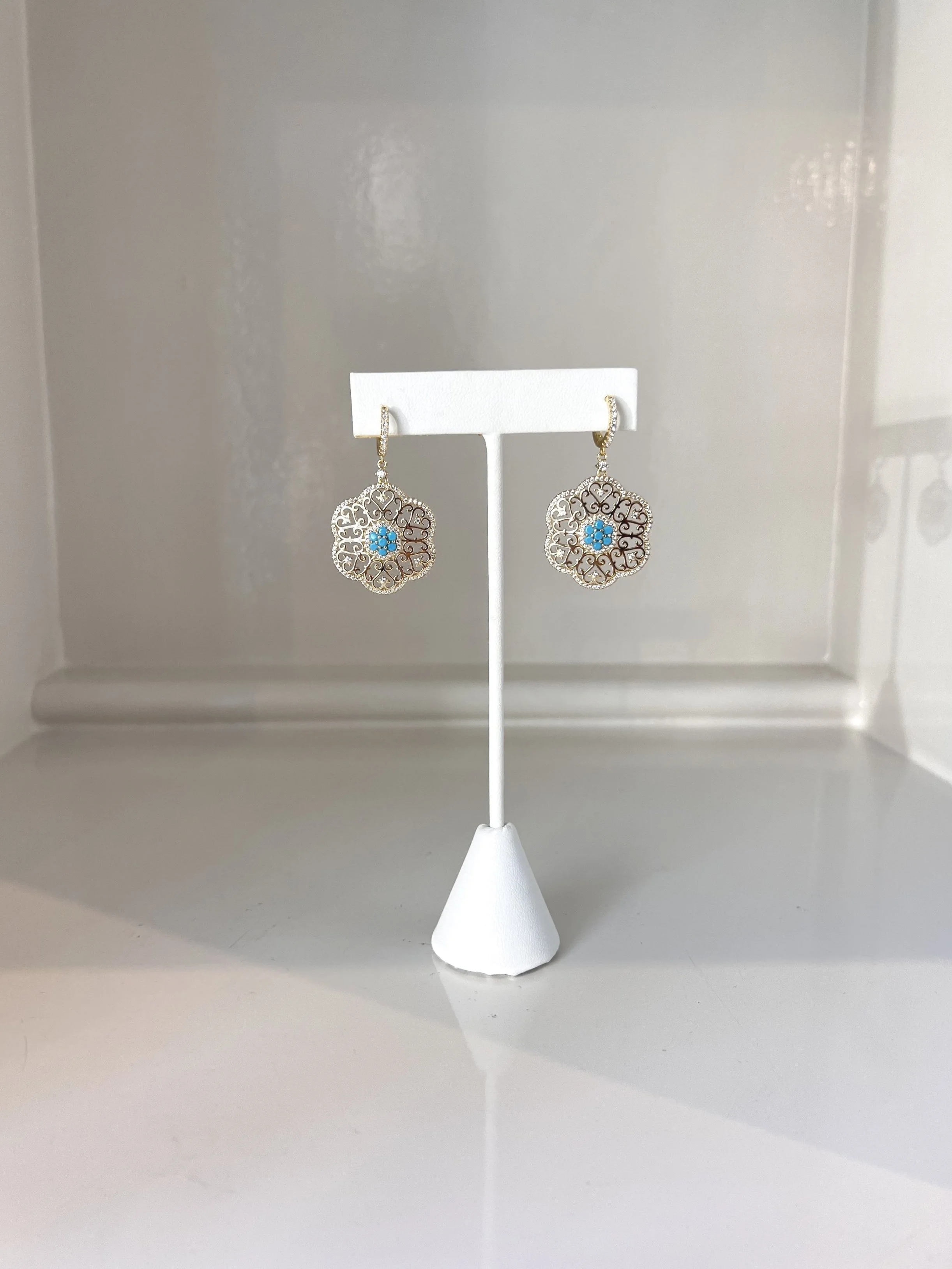 Floral Dangle Gold Drop Earrings