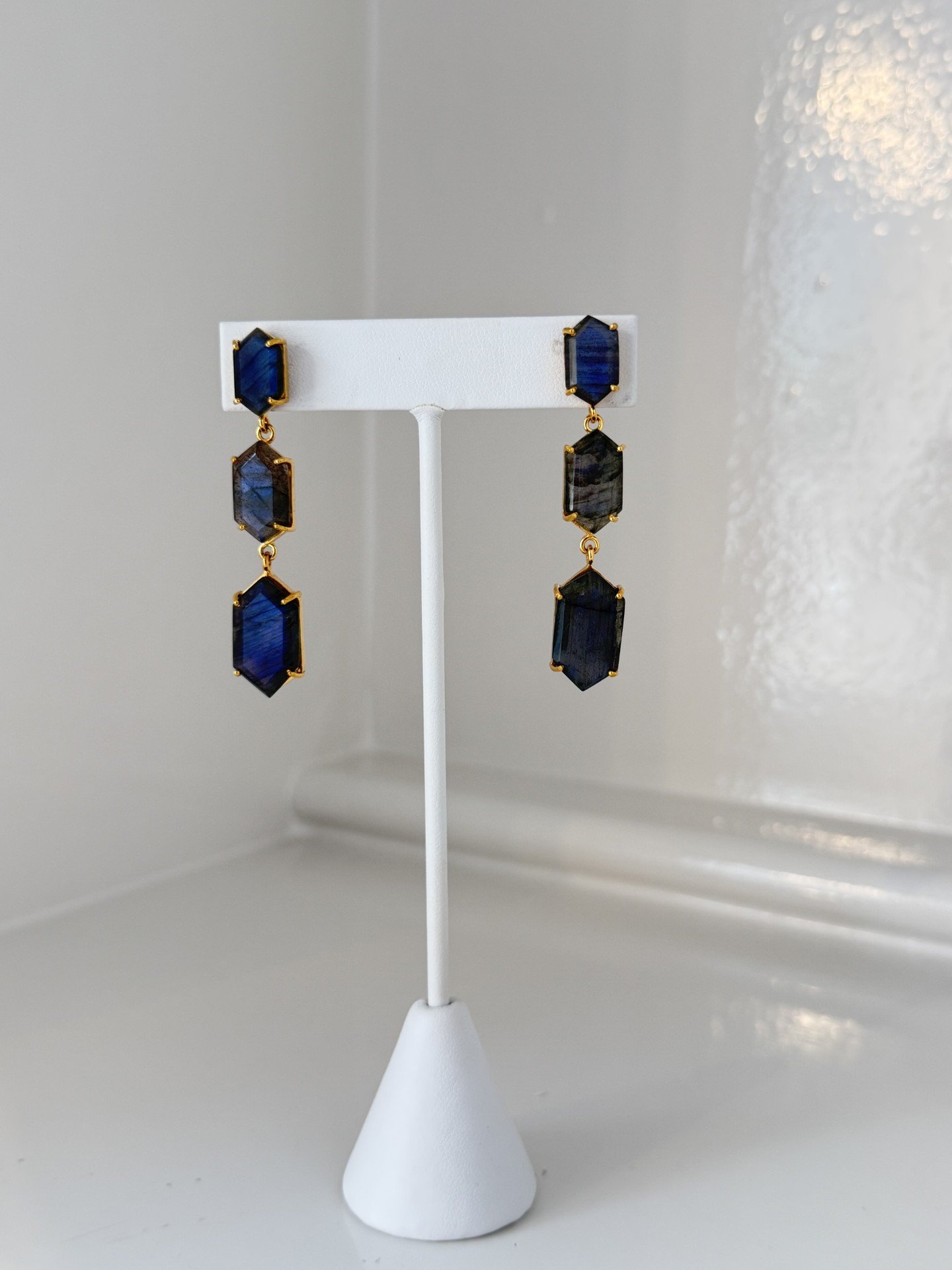 Labradorite Triple Hexagon Drop Earring