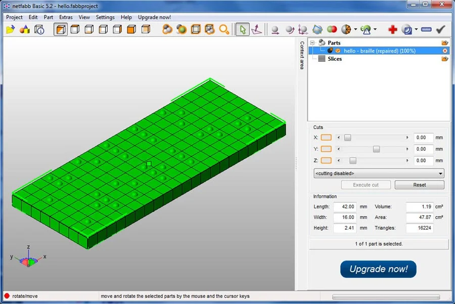 3D model of a plate written in Braille created by the software