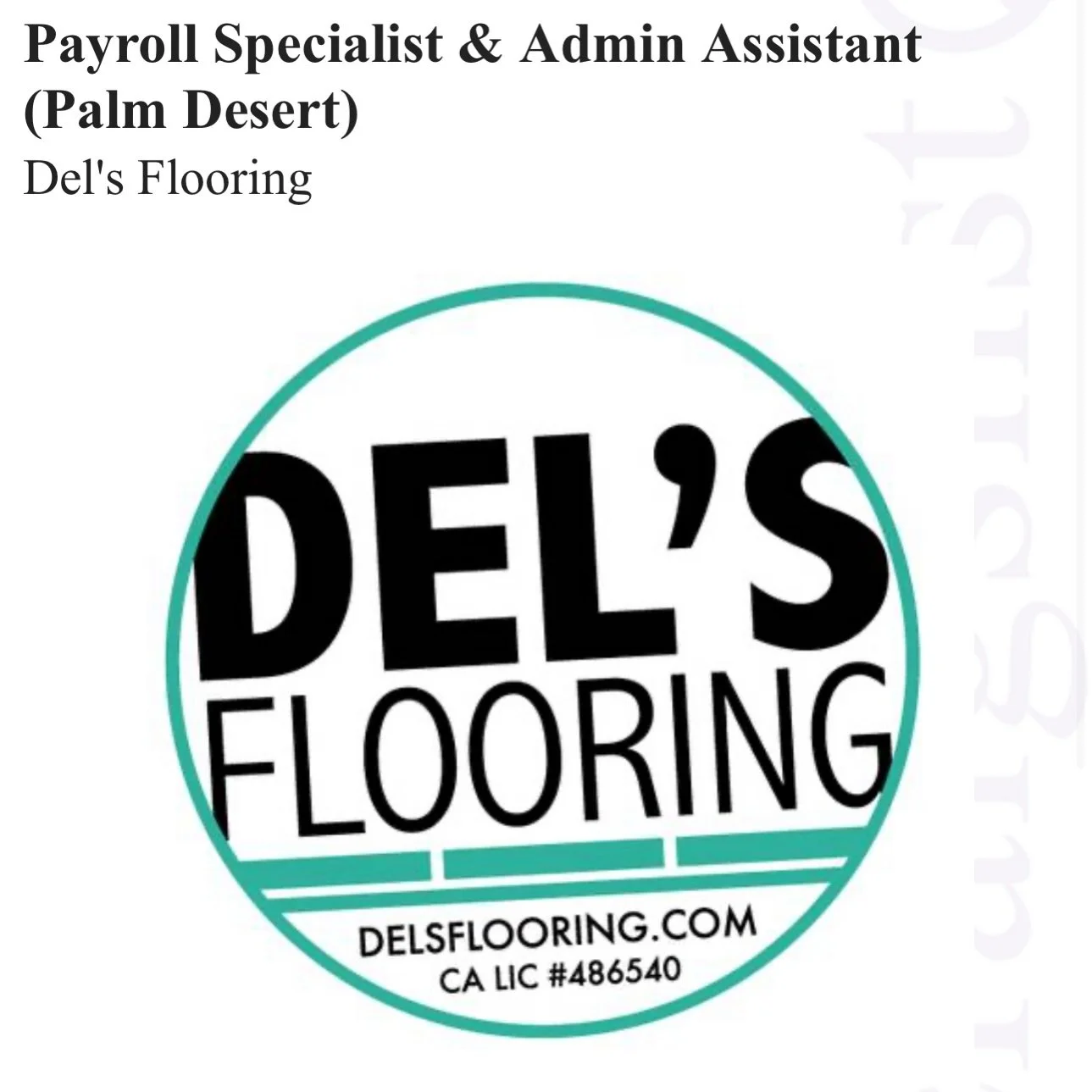 We are hiring!!! DM for details 🔥 

Job: Payroll Specialist &amp; Admin Assistant 
delsflooring.com