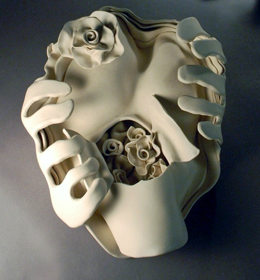 Ektoskeletal Torso- lg. open heart w.roses 2011 porcelain 18 x 12 x 6"