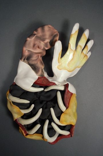 Interior Design #15 stoneware- hand of fortune w. fetus  2011  13 x 10 x 4"