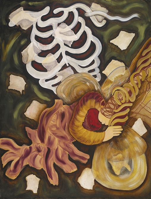 Dreamers#3-unwrapping figure w. ribcage  2005  oils/canvas   68 x 52"
