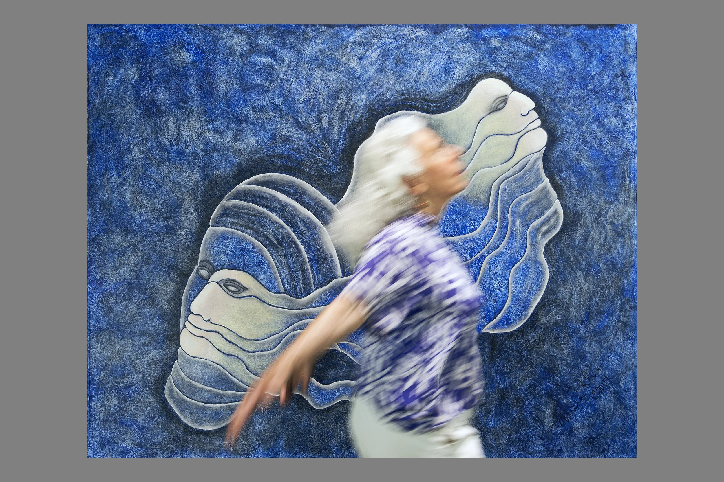 Launched, interpretive portrait of artist,  Marsha Klein with her painting .  Photo credit: CM ILLGENn
