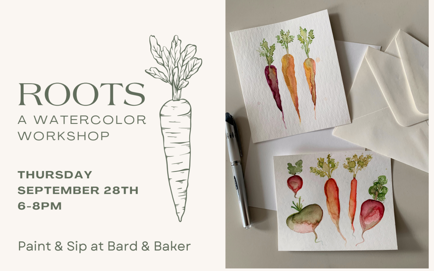 Paint & Sip: Watercolor Root Veggies Workshop