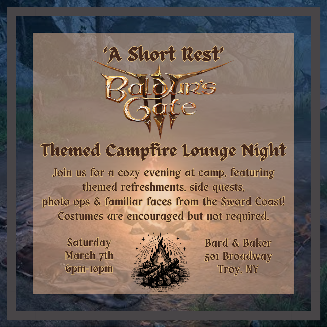 'A Short Rest' Baldur's Gate Themed Campfire Lounge Night