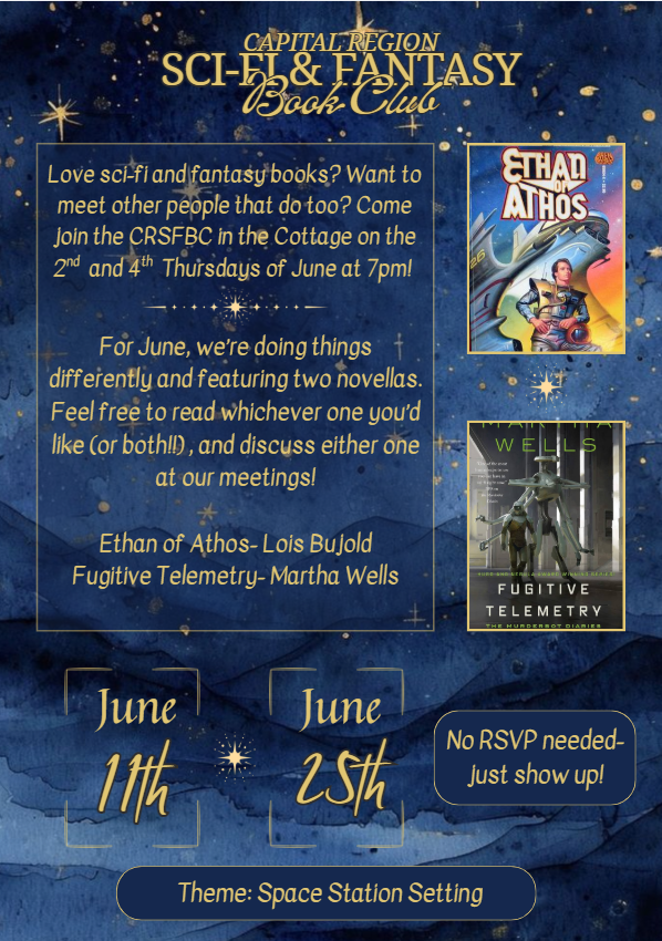 Capital Region Sci-Fi &amp; Fantasy Book Club Meetup: 'Ethan of Athos'  &amp; 'Fugitive Telemetry' 