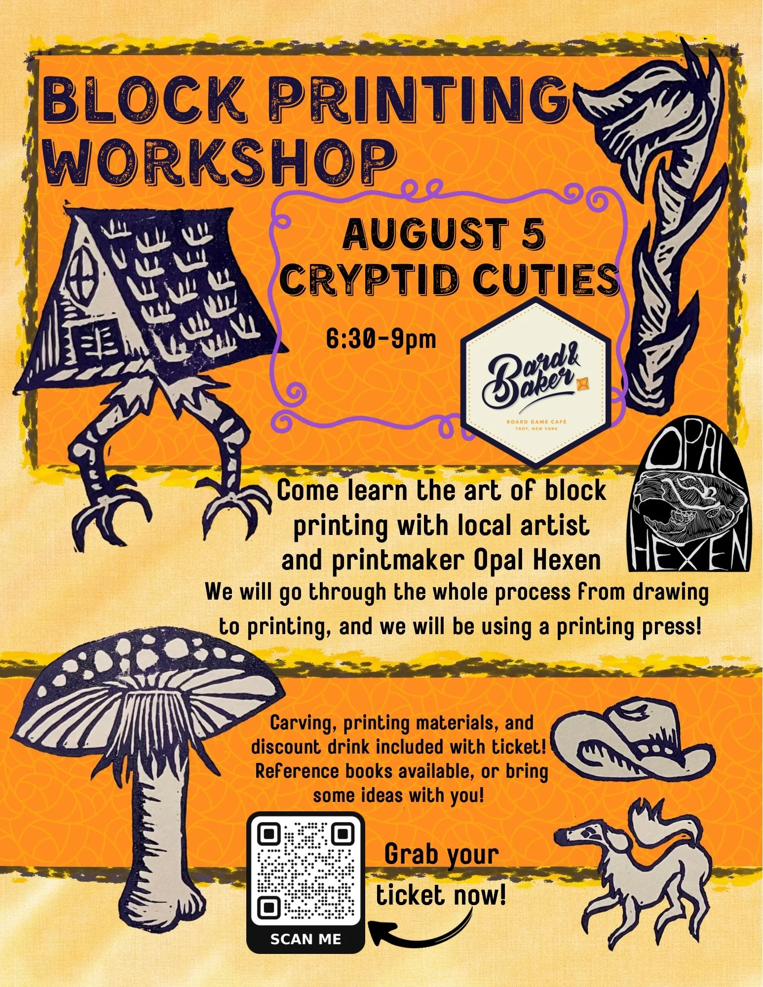 Cyptid Cuties Print Making Workshop