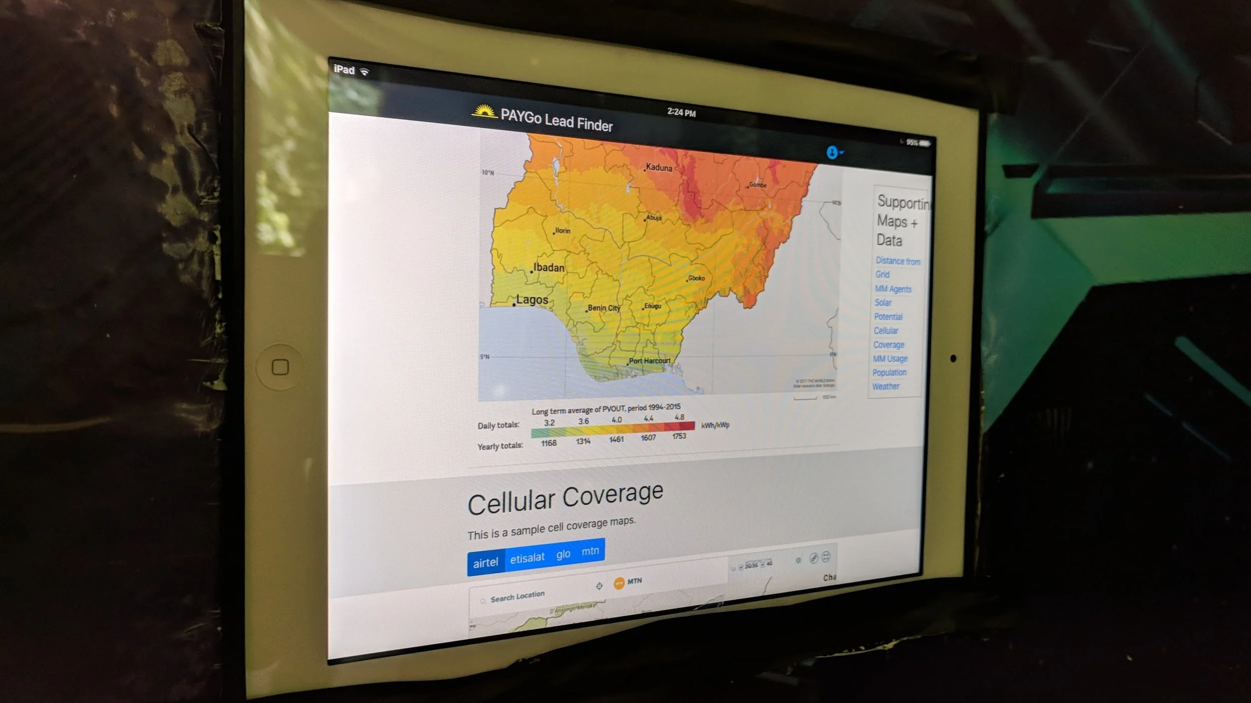Map showcasing cellular coverage