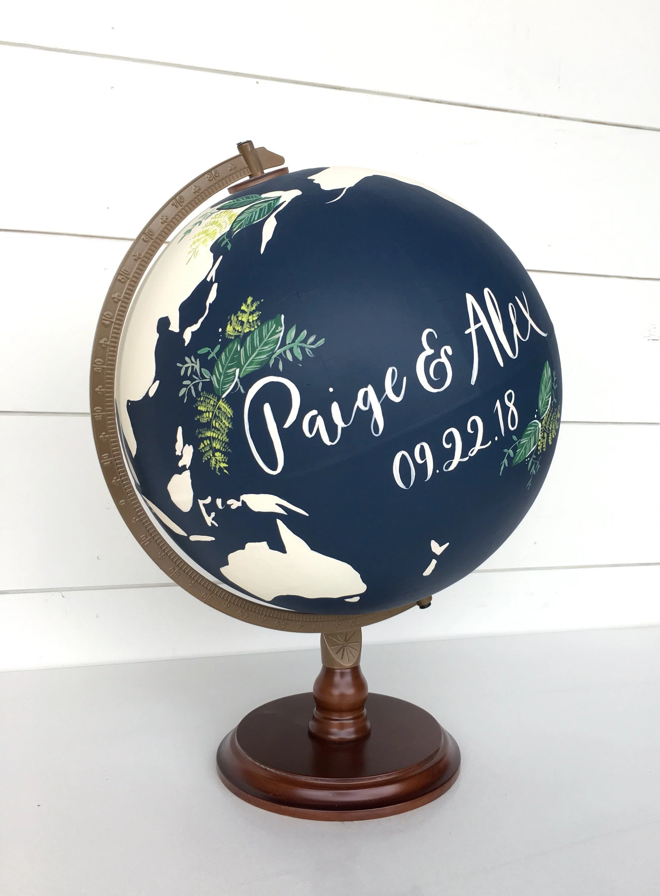 Globe Wedding Guestbook Custom Calligraphy with Greenery and Laurels Large World Globe.jpg
